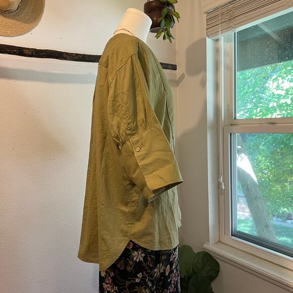 J.Crew Sage Green 100% Cotton Button Down 3/4 Sleeve Oversized Shirt Size Small - Picture 2 of 13